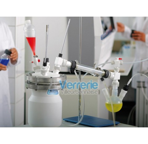 Appareil de distillation en PTFE/PFA compose de : 1 reacteur 1000ml avec son couvercle,le collier de