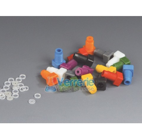 Assortiment de fin de tube HPLC en PP 9couleur differentes avec pas de vis male UNF 1/4 28G, Diam du