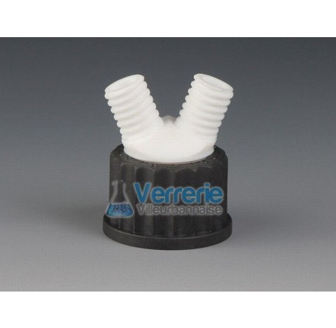 Bouchon PTFE/PPS distributeur / connecteur pour flacon iso verre pas de vis GL 32, 2 xPas de vis GL 