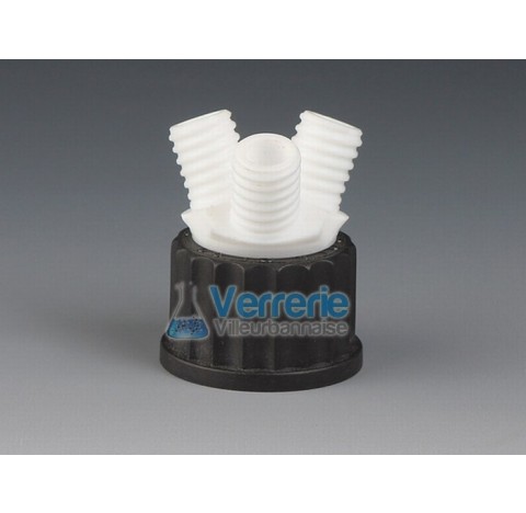 Bouchon PTFE/PPS distributeur / connecteur pour flacon iso verre pas de vis GL 32, 3 xPas de vis GL 