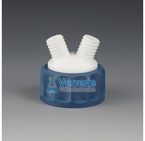 Bouchon PTFE/PPS distributeur / connecteur pour flacon iso verre pas de vis S 40, 2 xPas de vis GL 1