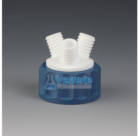 Bouchon PTFE/PPS distributeur / connecteur pour flacon iso verre pas de vis S 40, 3 xPas de vis GL 1