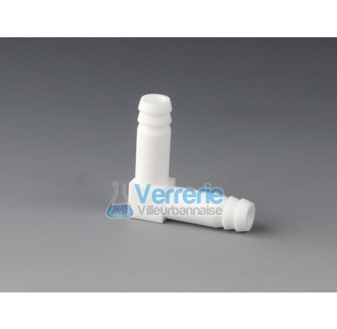 Connecteur en L PTFE en tubulure (olive) pour tuyau Diam int 4,5 mm Temp. Max. de -200 a +250 degre