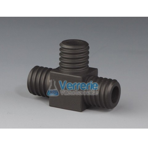 Raccord PTFE EX en T 3 pas de vis GL 18diam de passage 10,5 mm Temp. Max. de -200 degre a +200 degre