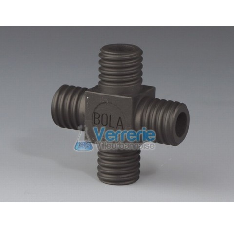 Raccord PTFE EX en croix 4 pas de vis GL25 diam de passage 14,5 mm Temp. Max. de -200 degre a +200 d
