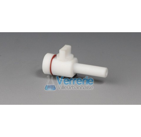 Connecteur PTFE avec robinet pour sacs Diam de la tige 6 mm passage 3mm Temp max de -200 a + 250 deg