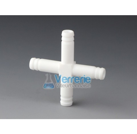 Connecteur en croix PTFE en tubulure (olive ) pour tuyau Diam int 11 mm Temp. Max. de -200 a +250 de