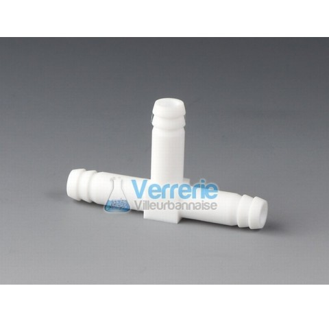 Connecteur en T PTFE en tubulure (olive) pour tuyau Diam int 4,5 mm Temp. Max. de -200 a +250 degre