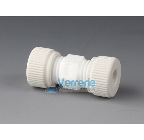 Connecteur PTFE pour tube diam ext 12mmpas de vis M18x2 passage diam 14mm long 58mm Temp. Max. -200 