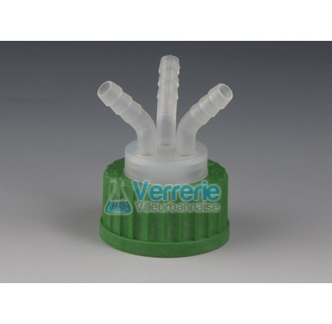 Bouchon PP distributeur / connecteur pour flacon iso verre avec tuyau flexible diam int 6-9 mm et pa