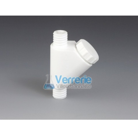 Piege PTFE 2 pas vis GL18 diam. De la membrane du filtre 25mm passage diam. 8mm hauteur 88mm pressio