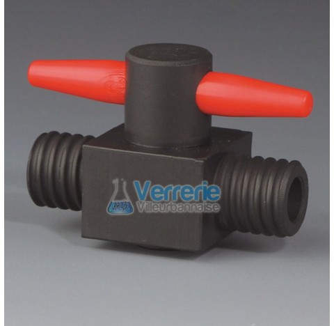 Robinet PTFE EX 2 pas de vis GL 14, diamde passage 4,0 mm Temp. Max. de -200 degre a +200 degre PTFE