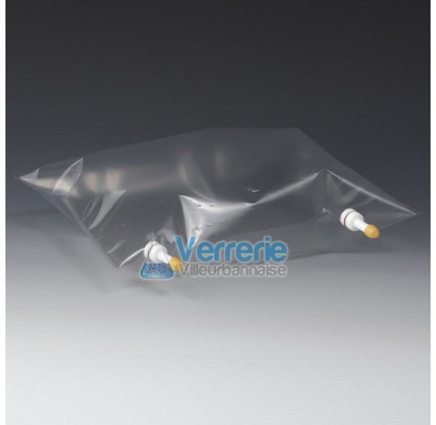 Sac en PVF transparent 10000 ml Long :350mm Largeur : 500mm, non poreux avec 2 raccords en PTFE pour