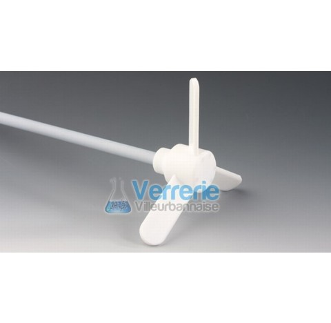 Tige d'agitation PTFE 3 pales longueur 1200 mm, Diam de la tige 16 mm, Diam des pales : 200 mm Diam 