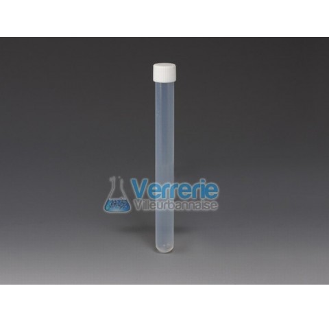 Tube a essai en PFA 20 ml hauteur : 160mm diam ext 16mm ep1mm avec bouchon vissable Temp max de -200