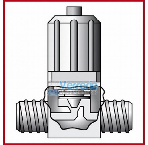 Robinet PTFE 2 pas de vis GL14 passage diam 4 mm dim. 62x30x73 mm Temps max. -200 degre a +250 degre