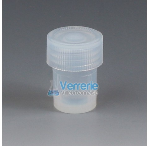 Vial conique 7 ml en PFA Diam ext 22 mm hauteur totale 36 mm pas de vis S25 Temp max de -200 a + 250