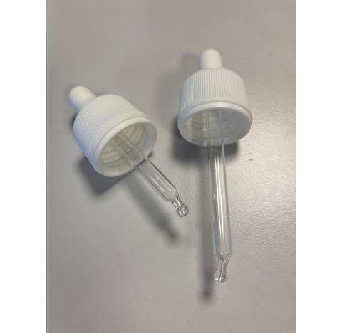 Bouchon compte goutte pour flacon a tige courte 45mm pour ref:EOV30 Diam 28 en polypropylene