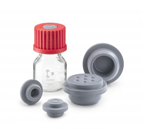 Bouchons obturateurs en caoutchouc, DURAN GL 25, Bouchon droit, Bromobutyle gris
