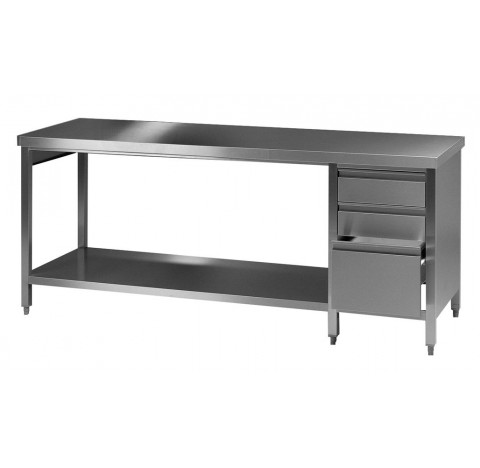 Table / paillasse de laboratoire 3000x750mm hauteur 750mm en inox avec 3 tiroirs a droite