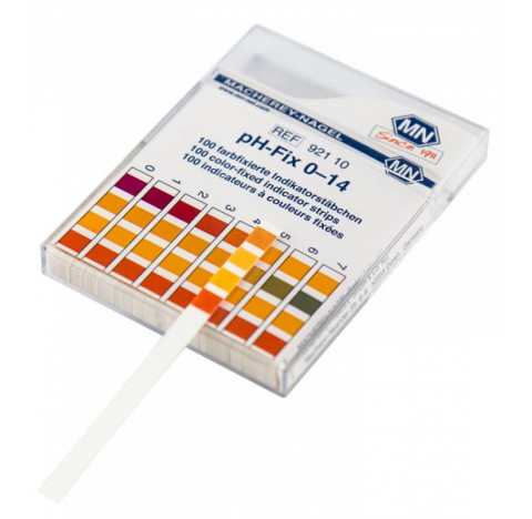Papiers pH-fix 0-14 / bandelettes, indicateur li‚ chimiquement.Graduation pH : 0-1-2-3-4-5-6-7-8-9-1
