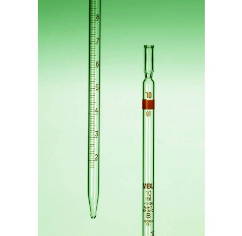 Pipette graduee 0,2ml precision 1/1000, zero en haut, classe B