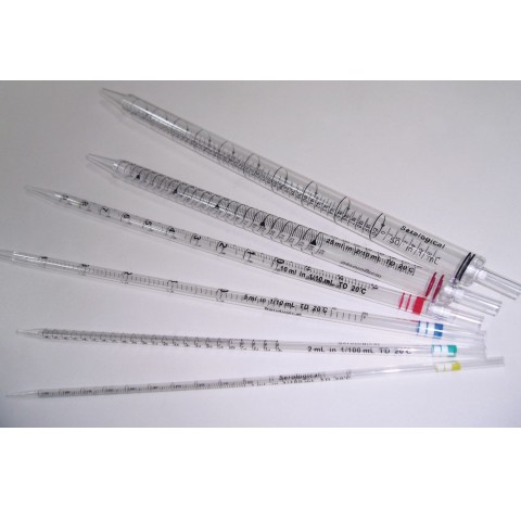 Pipettes sérologique 25 ml division 0.2 ml stérile emballage indivduel, en polystyrene transparent g