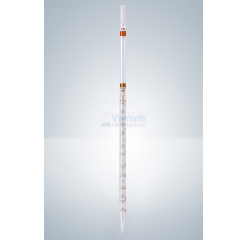 Pipette graduee 5 ml subdivision: 0,05 ml Graduation brune jusqu'a la pointe, ecoulement total, zero