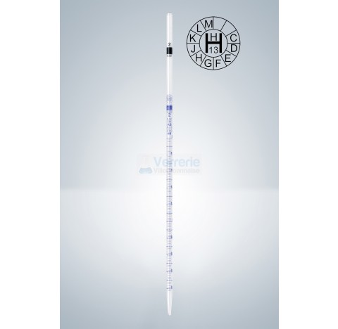 Pipette graduee 50 ml subdivision: 0,2 ml Graduation bleue graduee jusqu'a la pointe,classe AS, ecou