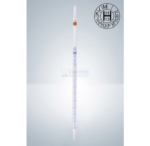 Pipette graduee 5 ml subdivision: 0,05 ml Graduation bleue graduee jusqu'a la pointe,classe AS, ecou