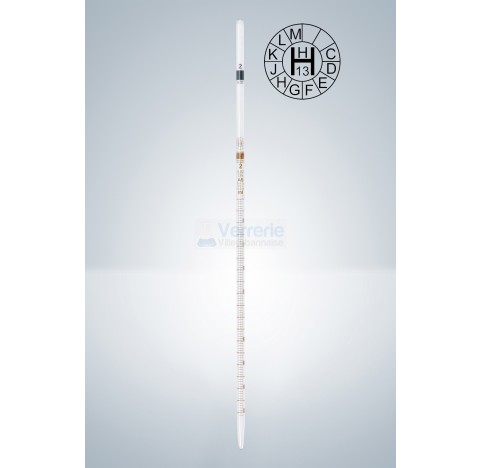 Pipette graduee 25 ml subdivision: 0,1 ml Graduation brune graduee jusqu'a la pointe,classe AS, ecou