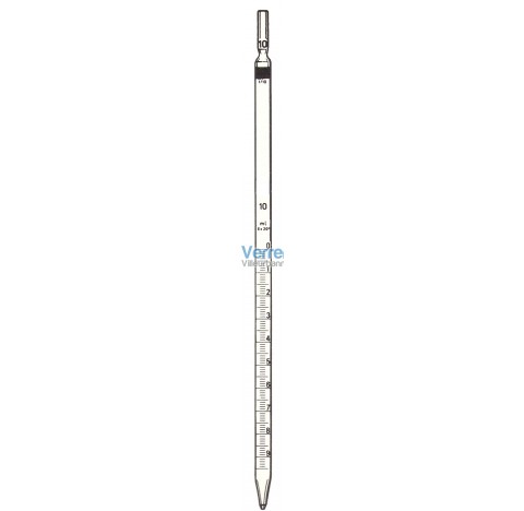 Pipette graduee 10 ml au 1/10 zero en haut classe A en verre