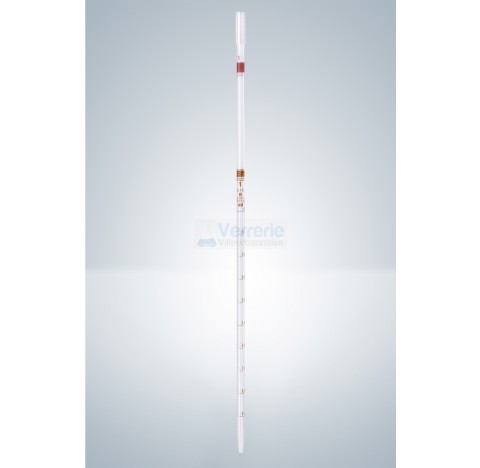 Pipette graduee 2 ml subdivision: 0,02 ml Graduation brune jusqu'a la pointe, ecoulement total, zero