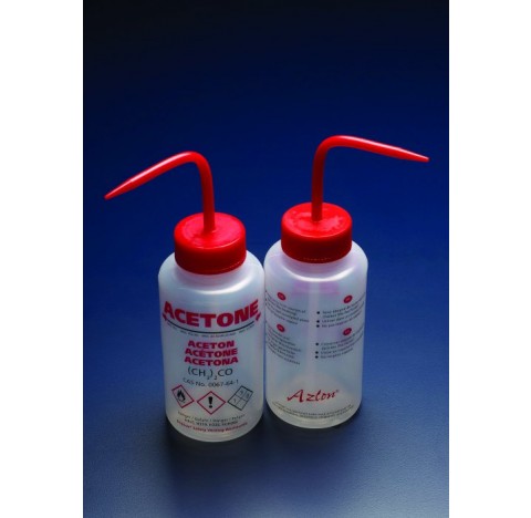 Pissette de securite anti-goutte LDPE 500ml methanol bouchon vert multilingue Anglais, Francais, all