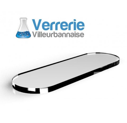 Plaque de verre borosilicate oblongue 140x44 mm épaisseur 5 mm, rayon 22