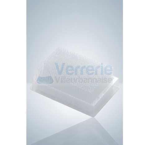 Plateau en PP Hirschmann 384er vol, 250ul avec inserts verre fixes et amovibles Dim. 124x81mm 384 lo