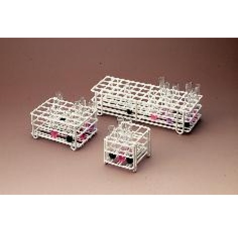 Portoirs de tubes à essai cier avec revêtement Rilsan polyamide blanc 296x100x65mm 48 ouvertures dia