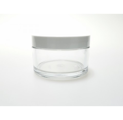 Pot pour creme 200 ml en PETG cristal transparent avec couvercle blanc bague 89/400