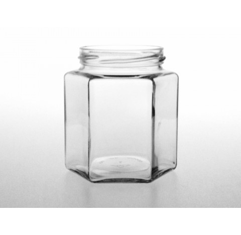 Bocal hexagonal 390 ml en verre blanc bague TO70, Twist off