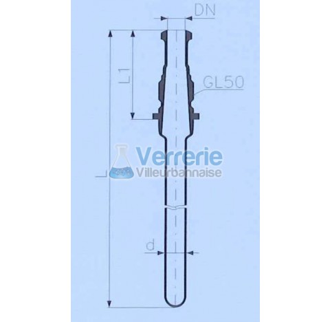 Sonde de thermometre avec pas de vis GL50 et DN 25 KZA longueur totale 1150 mm L1: 105 mm diametre d