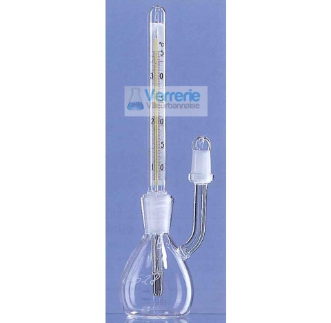 Pycnometre Gay-Lussac 10 cm/cube precision 0,001cm/cube  avec capillaire 10/19 avec thermometre 10 a