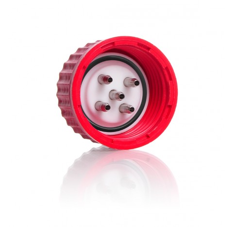 Systeme de raccords GL 45 DURAN, capuchon a vis rouge, PBT, GL 45, insert pour capuchon a vis en PTF