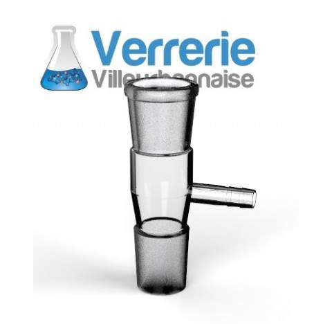 Raccord 29/32 femelle et male avec olive 10 mm sur le côté, en verre borosilicate