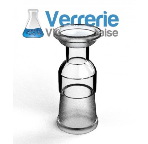Raccord rodage 19/9 femelle spherique et  rodage conique 85/55 femelle longueur sur demande, en verr