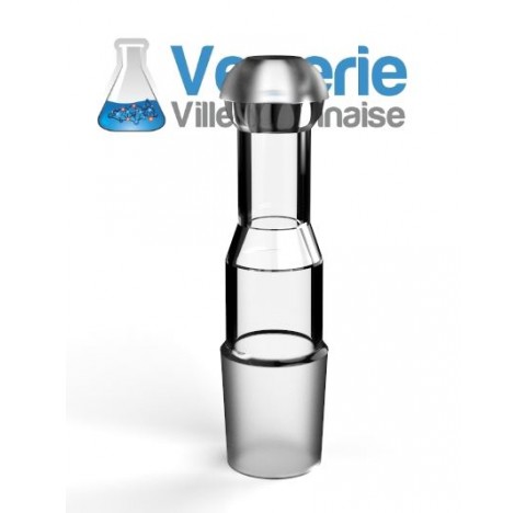 Raccord rodage 19/9 male spherique et  rodage conique 34/35 male longueur sur demande, en verre boro