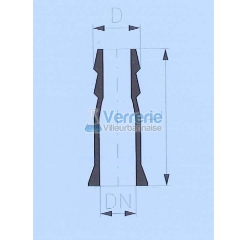 Raccord DN 25 RK avec olive diam 22 mm droit longueur 100 mm en verre