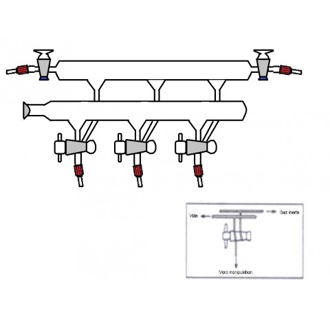 Rampe a vide double 3 voies robinet cle verre 2,5 mm olive en plastique spherique femelle 19/9