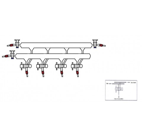 Rampe a vide double 4 voies robinet cle verre 2,5 mm olive en plastique