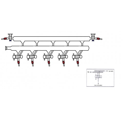 Rampe a vide double 5 voies robinet cle verre 2,5 mm olive en plastique spherique femelle 19/9