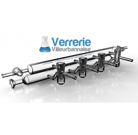 Rampe a vide double 4 voies robinet cle verre 2,5 mm olive verre spherique femelle 19/9